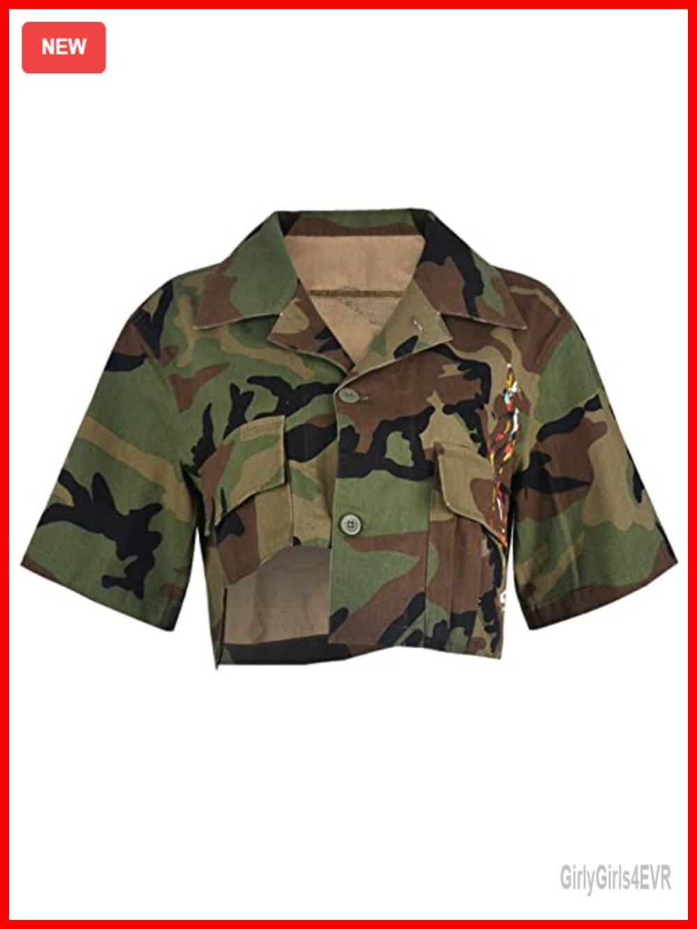 Womens Cropped Camo Denim Jacket Button Down Short Sleeve Casual